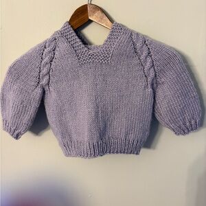New Hand Knit Baby Purple Knit Sweater with Hood